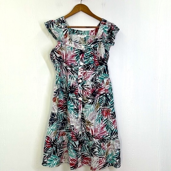 Beachlunchlounge - Colorful Bright Palm Leaves Button Up Midi Dress Size Small - Picture 8 of 12